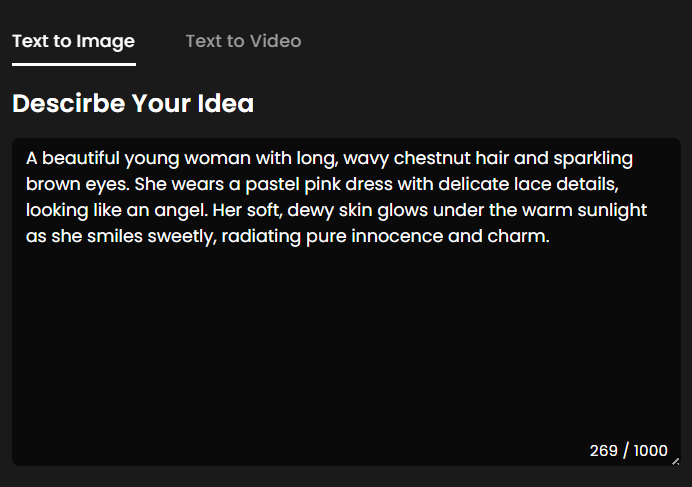 Step 1. Choose an AI Girlfriend Generator Mode and Enter Text Prompts.